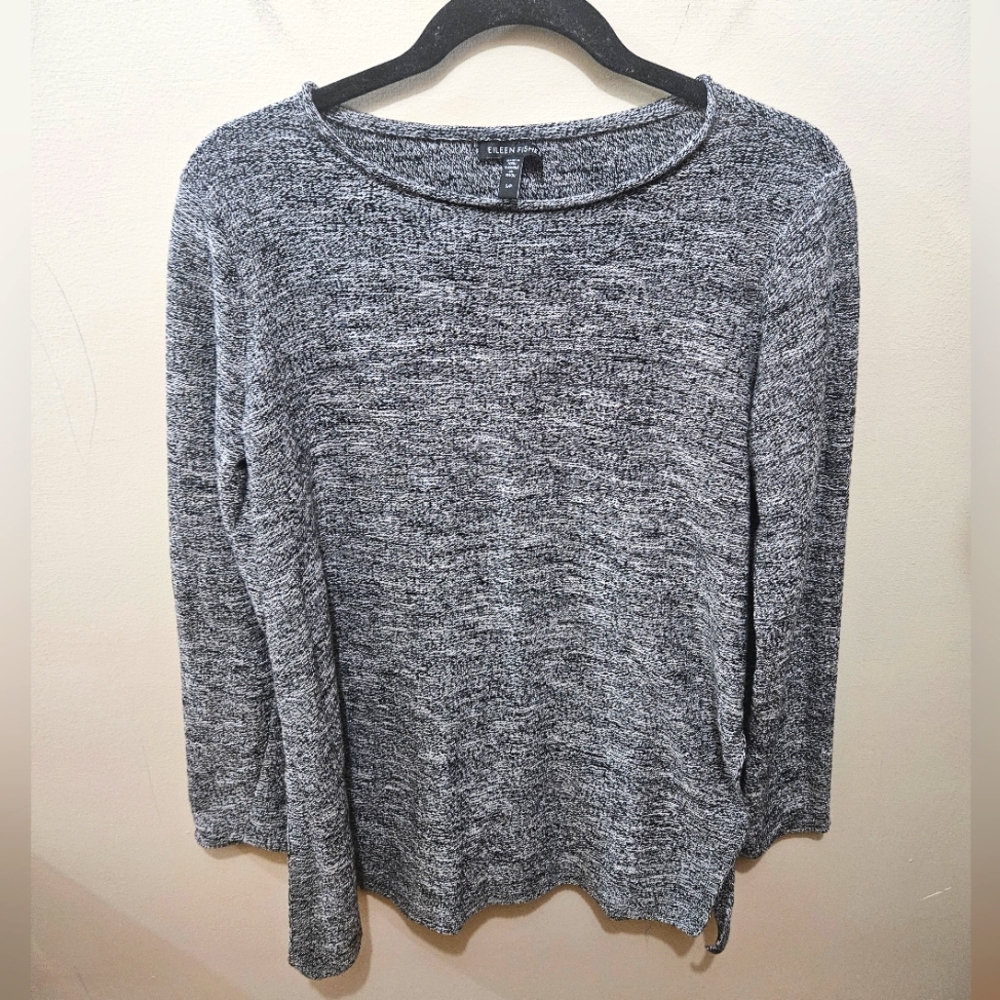 Eileen Fisher Balck White Organic Cotton Neutral Sustainable Light Sweater Small